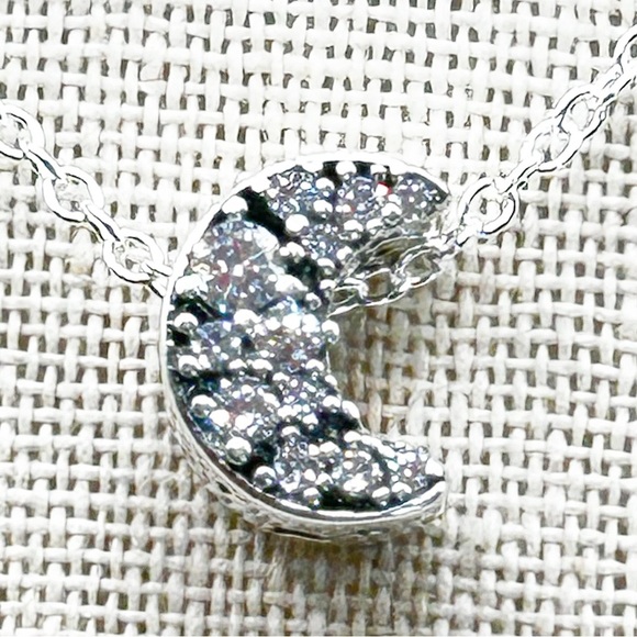 NWOT Sterling silver pave crescent moon charm pendant necklace 18” - Picture 3 of 16